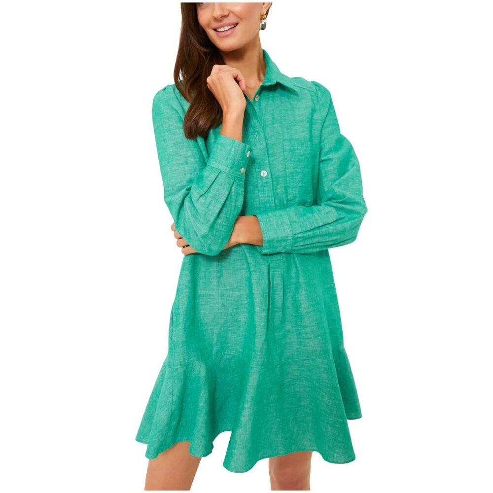Tuckernuck Callahan Linen Shirt Dress sea green size M medium resort long sleeve